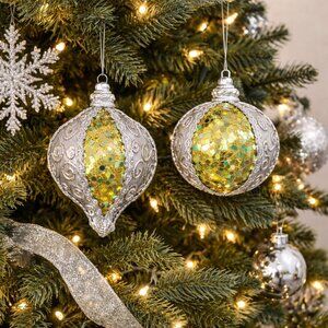 Christmas Ornaments Set of 2 Colorblock Colorful Festive Gift Glitter Sequin Y2K